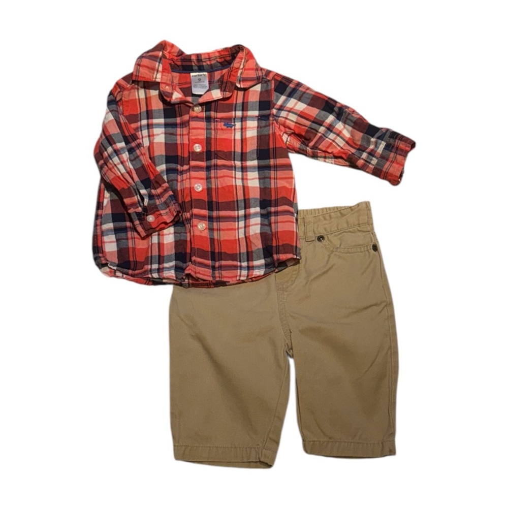 Plaid Shirt and Tan Pants Set